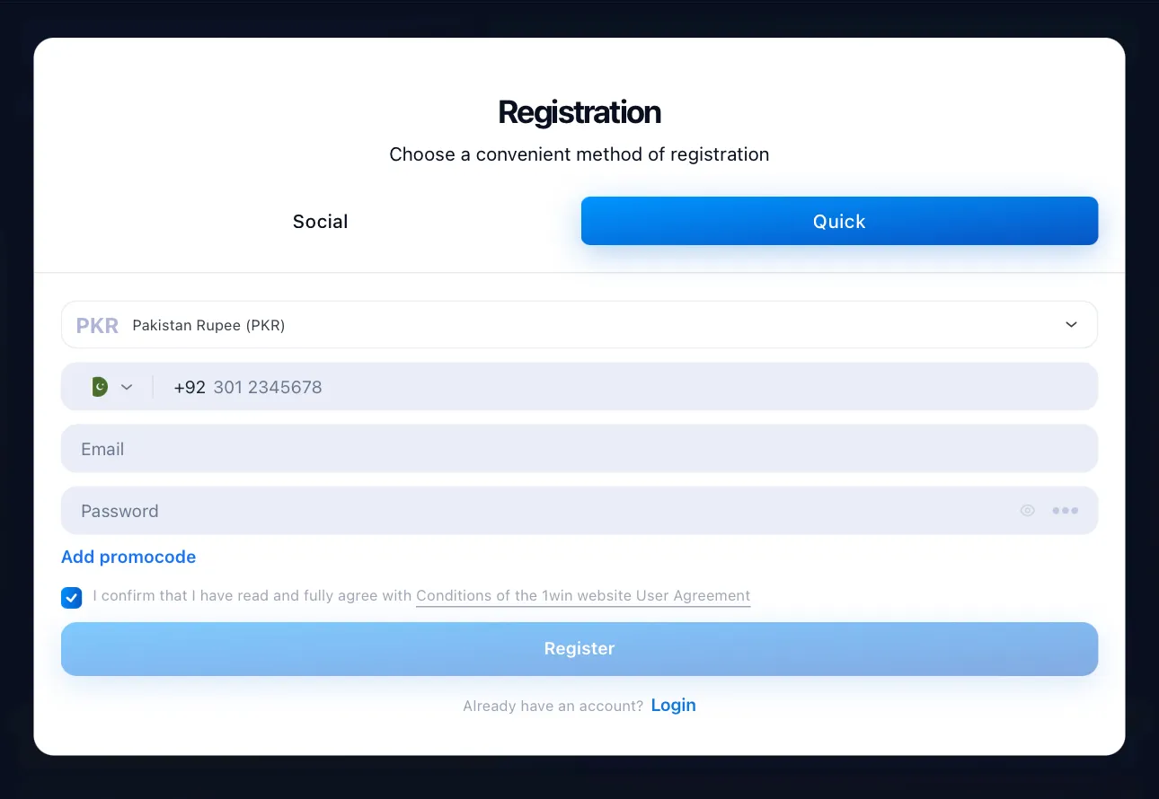 1win registration